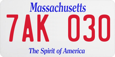 MA license plate 7AK030