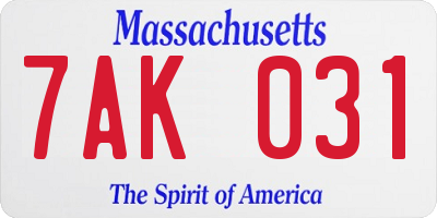 MA license plate 7AK031