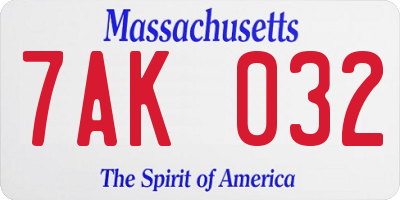MA license plate 7AK032