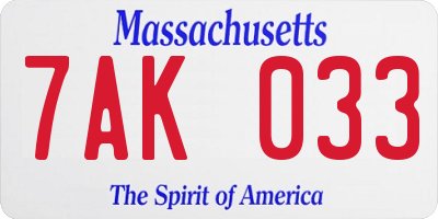 MA license plate 7AK033