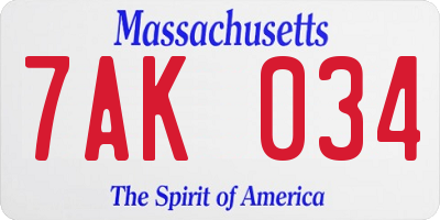 MA license plate 7AK034