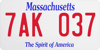 MA license plate 7AK037