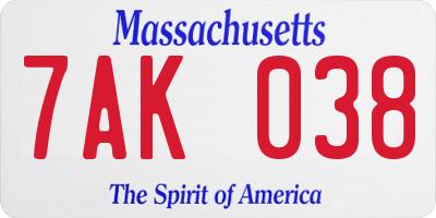 MA license plate 7AK038