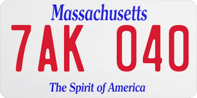 MA license plate 7AK040