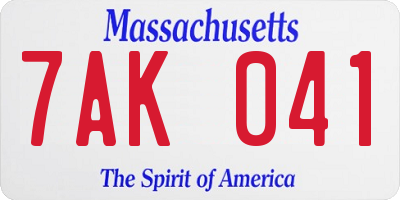 MA license plate 7AK041