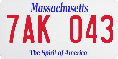 MA license plate 7AK043