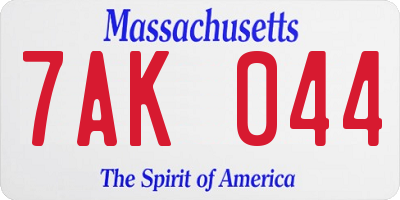 MA license plate 7AK044