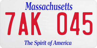 MA license plate 7AK045