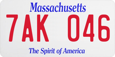 MA license plate 7AK046