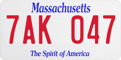 MA license plate 7AK047