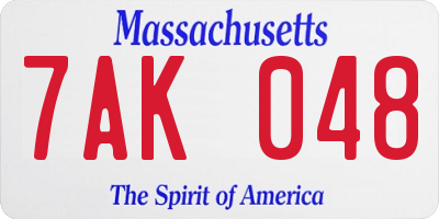 MA license plate 7AK048