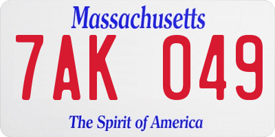 MA license plate 7AK049