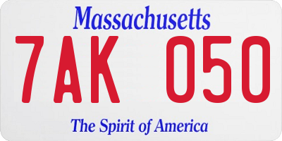 MA license plate 7AK050