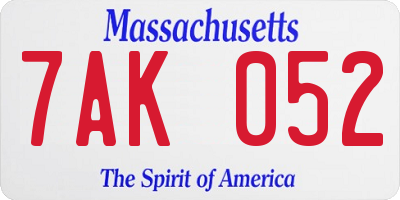 MA license plate 7AK052
