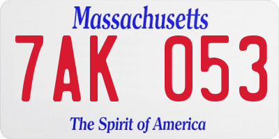MA license plate 7AK053