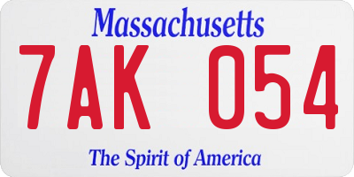 MA license plate 7AK054