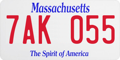MA license plate 7AK055