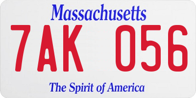 MA license plate 7AK056