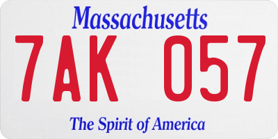 MA license plate 7AK057