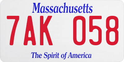 MA license plate 7AK058