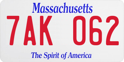 MA license plate 7AK062