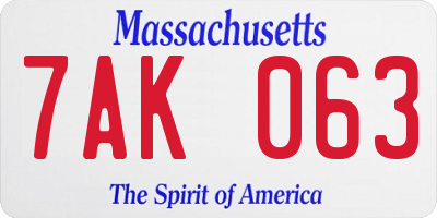 MA license plate 7AK063