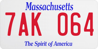 MA license plate 7AK064