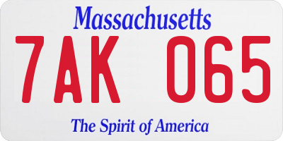 MA license plate 7AK065
