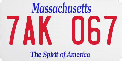MA license plate 7AK067