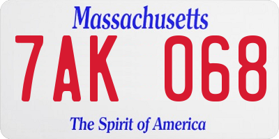 MA license plate 7AK068