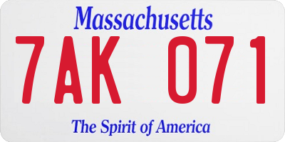 MA license plate 7AK071