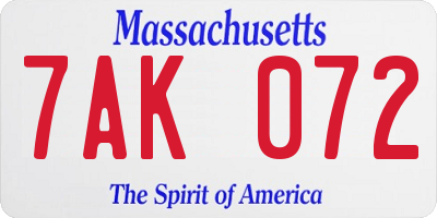 MA license plate 7AK072