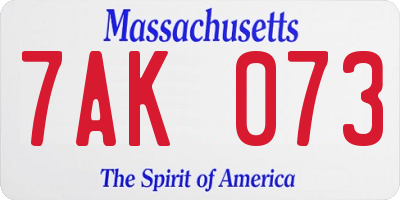 MA license plate 7AK073