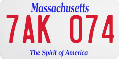 MA license plate 7AK074