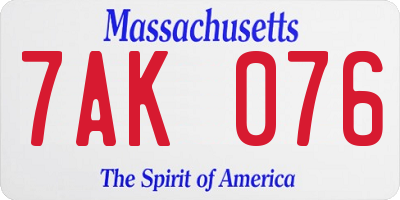 MA license plate 7AK076