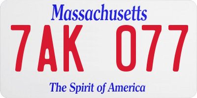 MA license plate 7AK077