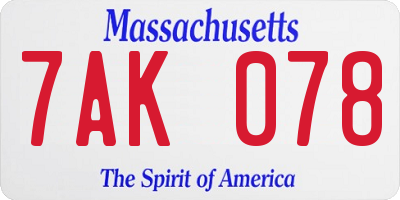 MA license plate 7AK078