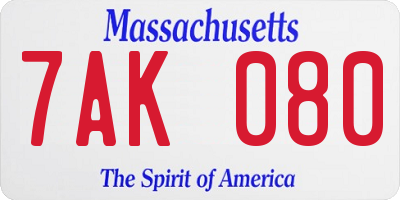 MA license plate 7AK080