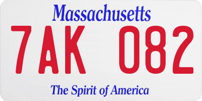 MA license plate 7AK082