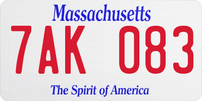 MA license plate 7AK083