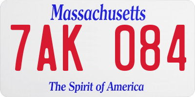 MA license plate 7AK084
