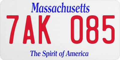 MA license plate 7AK085