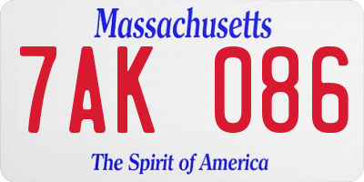MA license plate 7AK086