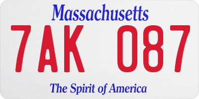 MA license plate 7AK087