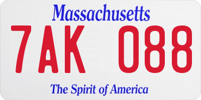 MA license plate 7AK088