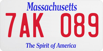 MA license plate 7AK089