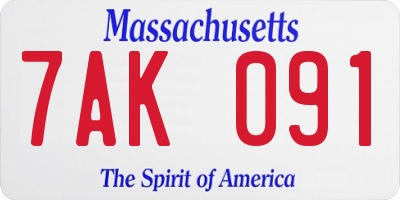 MA license plate 7AK091