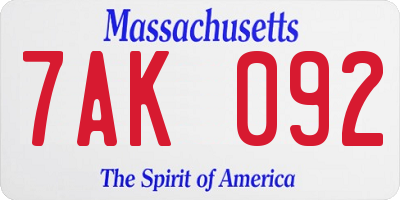MA license plate 7AK092