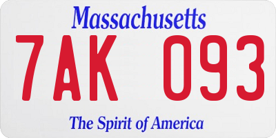 MA license plate 7AK093