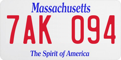 MA license plate 7AK094